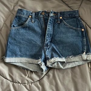 Wrangler distressed hem jean shorts denim